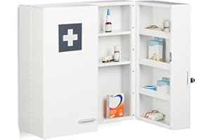 Relaxdays Armoire à Pharmacie, verrouillable, 11 Compartiments, Acier, HLP: 53 x 53 x 21,5 cm, Double Porte, Blanche