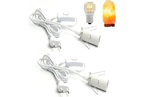 LongZYU 2 Stücke Kabel mit Schalter für Salzlampe Lampenfassung E14 mit 1,8M Lampenkabel mit Schalter EU-Stecker Salzlampenfassung Isolierung Salzleuchte Kabel Salz Lampefassung Schalter Weiß