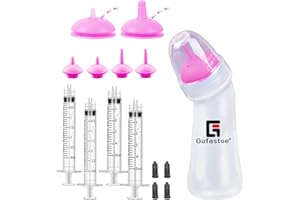 Gufastoe Haustier Aufzuchtflasche, mit Fütterungsnippel und Spritzen Kätzchen Welpen Flaschen für Still Kit für Welpen Hund Katze oder andere Neugeborene Haustiere,15 Stück (Rosa)