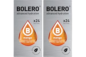 Generico Set Bolero Drink da 48 Bustine 3 grammi Mango 3 gr Gusti Diversi Assortimento alla Frutta Preparato Polvere Solubile Bevanda Fresca in Acqua,144 grammi dolcificato stevia,0.14 kilograms