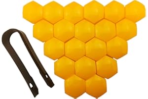 BSGP 20 Pieces Car Wheel Nut Caps Protection Universal Tyre Hub Screw Bolt Nut 17mm Cap Covers with Removal Tool (Internal diameter 17mm -Yellow)