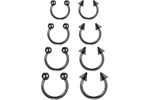 Funseedrr 8pcs Horseshoe Nose Lip Labret Ring Stainless Steel 16G 6/8/10/12mm Hoop Septum Tragus Helix Cartilage Earring Piercing Jewellery