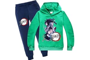 Yumenam Unisex Niño Traje de Chándal Sudaderas con Capucha y Pantalones 2 Piezas Conjunto Tanjirou Nezuko Impreso Casual Pullover Jogging Sudaderas Chándal Jumper Hip Hop Streetwear Ropa Deportiva