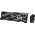 Rechargeable Wireless Keyboard and Mouse Set, seenda Full Size Ultra Thin Quiet USB Keyboard and Mouse QWERTY UK Layout for Windows PC, Computer, Laptop, Space Gray