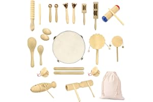 Holz Musikinstrumente Set, Ulifeme 27 Stück Instrumente für Kinder, Kleinkinder und Baby, Reines Holz Percussion Musikinstrumente Spielzeug, Musik Rhythmus Instruments Set Verpackt in Baumwolltasche