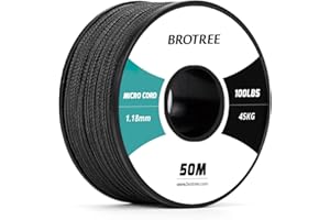 Brotree Micro Cuerda Paracord 1,18mm 50M Bobina para Pulsera, Bricolaje, Manualidades - 45 kg Charge de Rupture (Negro)