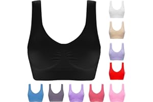 ANGXIWAN Wireless Bras for Women UK Comfort Seamless Bra Plus Size Sport Bra for Large Breasts Padded Non Wired Ladies Bras Low Back Yoga Bra Solid Bralettes S-6XL