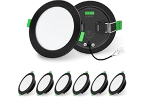 ALUSSO LIGHTING Negro Downlight LED Techo Empotrable 10W 1050lm Alto Brillo, Focos Interior Extraplano Blanco Cálido/Neutro/Frío Regulable, Ojos de Buey Para Techo IP44 Impermeable Baño, 6 Pack
