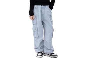 Rolanko Jeans Large Fille Bootcut Déchiré Troué Élastique Waille Denim Pantalon pour Enfants