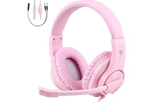BlueFire Cuffie con Microfono per Bambini, 3.5mm Bass Stereo Cuffie da Gaming per PC/ PS4/ Xbox One/Xbox One S/Xbox One X/ PS4 Slim/ S4 PRO (Rosa)