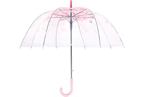 ThreeH Eleganter Arch Regenschirm Winddicht Dicke transparente Kirsche Niedlicher Entwurfs-romantischer Langer Griff-Regen Regenschirm KS11 Rosa