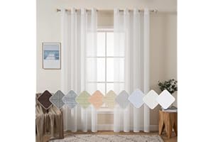 MIULEE Cortinas de Lino Cruzada Visillo Translucido Poliester de Dormitorio Moderno Transparente Color Puro para Ventana Sala Cuarto Habitacion Comedor Cocina Salón 2 Hojas 140x145 cm Blanco