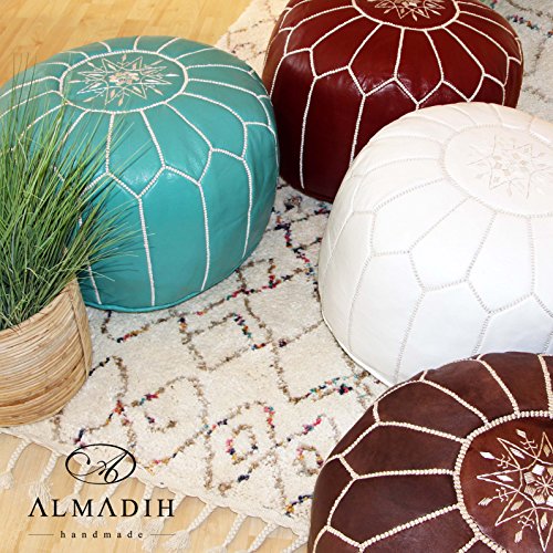 ALMADIH Leder Sitzkissen braun Vintage aus echtem Ziegenleder – 100 % Handarbeit – Pouf Sitzhocker Ottoman orientalische marokkanische Lederkissen Ledersitzkissen Bodenkissen Lederhocker Sitzsack Pouffe Kissen (braun Vintage) - 4