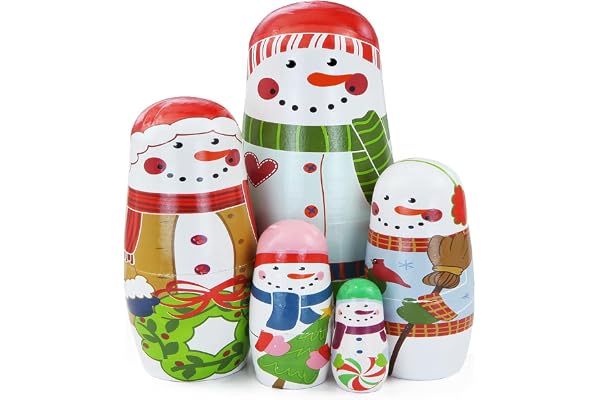 Lot de 5 poupées gigognes de Noël Bonhomme de Neige, poupée Russe d'hiver Matryoshka, Jouet empilable Fait à la Main, Cadeau pour Enfants, fête d'anniversaire, décoration de fête à la Maison