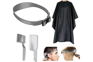 SPOKKI 4Pcs Set de Haircut de Cheveux pour Homme, Haircut Template + 2 Peigne de Barbier + Cape de Coiffure, Bande De Coupe De Cheveux En Silicone Peigne De Positionnement pour DIY Maison Cheveux