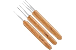 Jinpojun 3 Pcs Gancho de Ganchillo, 0.75mm Ganchillo Dreadlock para Pelo Herramienta de Agujas Dreadlock, Crochet Needle Set para Cabello Artesanía Trenzada DIY, Ganchillo Bambú para Rastas