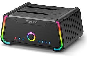 FIDECO Docking Station per Dischi Rigidi, Docking station per HDD SATA USB 3.0 per dischi rigidi con luci RGB, per HDD/SSD SATA da 2,5 e 3,5 pollici, Dual Bay, supporta clonazione offline e UASP