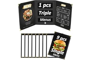 OSIMIG Triple Fold A4 Menu Covers- with 9 Pack A4 Single Page Menu Holders, Gold Protective Corners, Suitable for Restaurants, Bars and Cafes (A4 10 Pack)