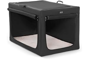 Petsfit Faltbare Hundetransportbox 90×61×58 cm – Robuste & Leichte Weiche Transportkiste mit Mesh, Stabiler Metallrahmen, Einfach Auf- & Abzubauen, Waschbares Plüschkissen – Ideal für Auto & Reisen