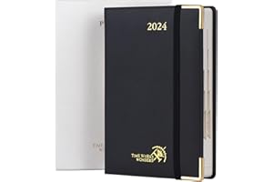 POPRUN Agenda 2024 Giornaliera 21,5 x 14,5 cm con Copertina Rigida, 1 Giorno 1 Pagina da Lun a Dom con Tag Mensili, Carta Avorio da 80 gsm Certificata FSC®, Nero