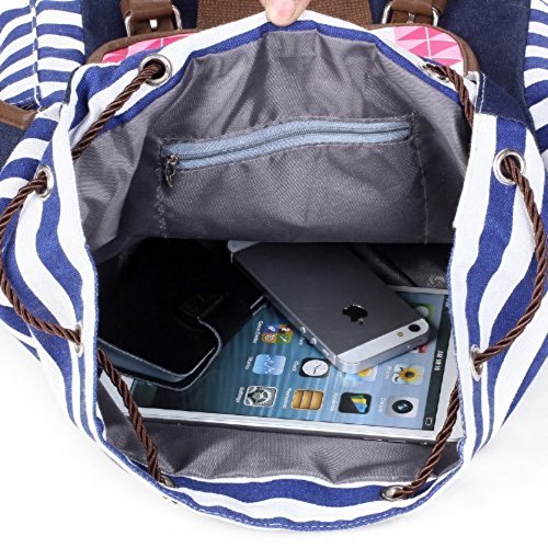 BESTOPE® Neu Modische Unisex Canvas Schultasche Rucksack Super Streifen Schule Hochschule Laptop-Tasche Schulrucksack Daypack Wanderrucksack Schultasche Rucksack für Mädchen Jungen Studenten (Blau) - 7