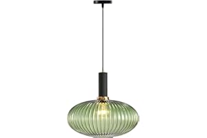 EKSED Lampadario Moderno in Vetro Rigato con Attacco E27, Lampada a Sospensione per Isola Cucina, Sala da Pranzo e Camera da Letto (verde, 30cm)
