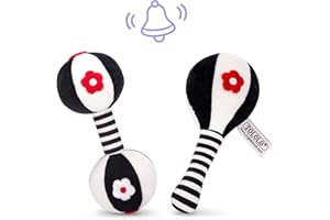 ANTIC DUCK Black and White Baby Rattles Toys 0-6 Months - Maracas & Dumbbells Built in Bell Plush Toys Newborn Sensory Toys for Baby 0-6 Months