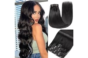 ‎GUDOZO GUDOZO Clip in Extensions Echthaar 7pc 55cm 120g Natürliches Schwarz Invisible Clip Extensions Echthaar Extensions Clip Extensions Echthaar Black Clip Extensions Skin Weft Haarverlängerung22zoll 1B#