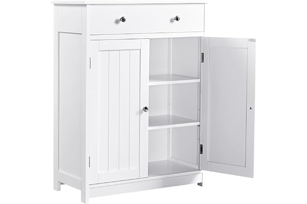 Yaheetech Badrumsskåp badrumsskåp köksskåp byrå förvaringsskåp med låda och dubbeldörr 60 x 30 x 80 cm LBH