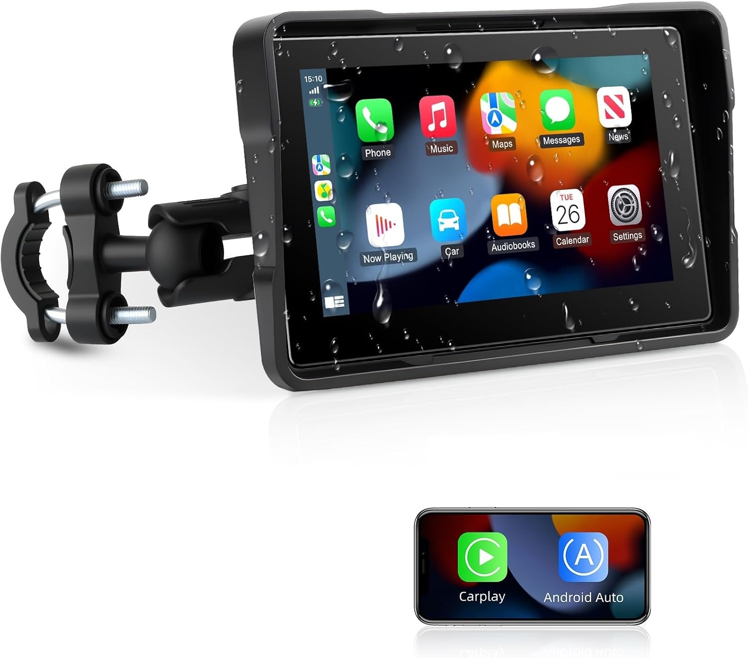 Jansite Carplay Moto Android Auto GPS Navegador Moto con Pantalla Táctil Impermeable de 5 Pulgadas, CarPlay y Android Auto Inalámbricos Navegación GPS Siri Goo-gle