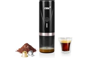CERA+ Machine à expresso portable électrique avec auto-chauffage en 3 à 4 minutes, cafetière mini 20 bars avec batterie rechargeable. Compatible avec les capsules NS et le café moulu pour les voyages