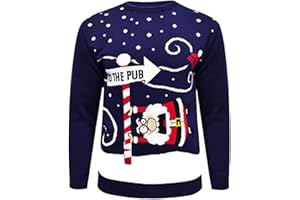 mymixtrendz Men Christmas Novelty Knitted Reindeer to The Pub Xmas Jumper Sweater Top S-2XL