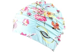 LALUKY Gorro de natación de pelo largo, gorro de natación ajustable, gorro de natación para mujer, de tela plisada, equipo de natación para adultos, hombres y mujeres, adolescentes (pensamientos)