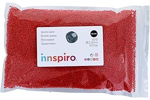 INNSPIRO Rocalla de vidrio redonda opaco rojo 2,3mm. 500gr. Bolsa. Para crear pulseras y collares, ideal para manualidades y joyas con niños. Cuentas semilla.