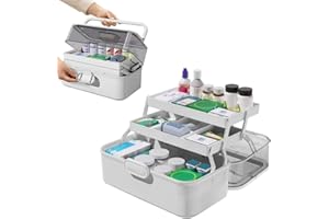 LPAMABA Boîte à Pharmacie à 3 Niveaux Boîte de Rangement Portable Boîte de Premiers Secours Boîte à Médicaments Moyen Armoire à Pharmacie avec poignée de Transport pour Votre médecine Domestique