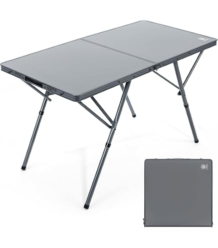 Table De Camping Pliable Légère - Ajustable En Hauteur - 120 X 60 Cm, Charge 30 Kg