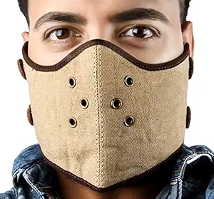 Golden Riders Canvas Leather Bikers Face Mask (Brown, khaki ).