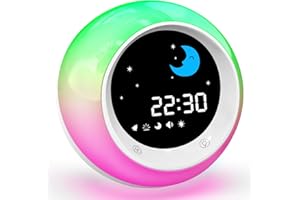 FiveHome Kids Alarm Clock, Sleep Training Clock with Sun & Moon, Sleep Sound Machine, Timer Night Light, Help with Kids Sleep Routine Medium