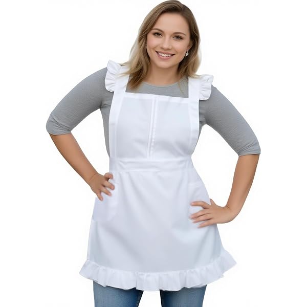 Hqunjikp Grembiule da cameriera con volant bianco regolabile, costume vintage con fiocco set regolabile retrò increspato costume da cameriera grembiule tasche kit anime cosplay