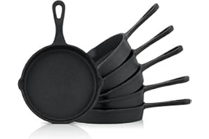 BBQ-Toro Lot de 6 poêles à barbecue en fonte - Diamètre : 12,5 cm - Pré-cuites - Pré-brûlées - En fonte - Avec 2 verseurs sur le bord