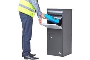 Smart Parcel Box - Large Parcel Box Outdoor, Dark Grey Delivery Box with Secure Front & Rear Access, Waterproof, Durable, Lockable Weatherproof Parcel Drop Box For Multiple Packages