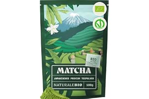 NaturaleBio Matcha Tea Powder Organic - Premium Quality - 100 g. Original Green Tea from Japan. Japanese Ideal for Drinking. Green Tea for Latte, Smoothies Drink. Made in Uji, Kyoto.