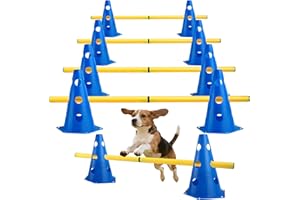 ROTKUSZ Agility Set per Cani Ostacoli per Bambini, Ostacoli per Cani con 8 Coni 32cm di Altezza + 8 Aste Lunghe 80cm, Set di Siepi Agility, per Cane Il Lavoro di Coordinamento
