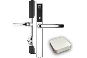 Blusafe Origin Smart Keyless Door Handle for Home Security, App Control, Key Card, Remote Lock/Unlock (Chrome + Bridge)