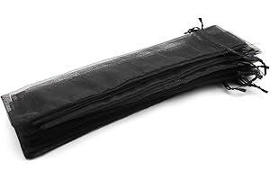 OLILLY – 50 fundas negras de organza, tamaño 26 cm x 6 cm, ideales para objetos largos (abanicos, bolígrafos, etc.) (negro)