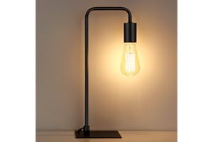 HAITRAL Industrial Desk Lamp, Rustic Table Lamp Black Metal Edision Bulb Nightstand Lamp for Bedroom, Office, Dorm Room
