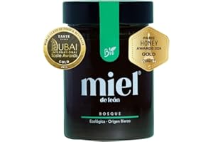 MIEL DE LEON Miel de León | Miel de Bosque - 450 gr - De Abeja 100% Natural. Producto Artesano cosecha propia. Premio GOLD Dubai International Taste Awards. Sabor Tostado - Aroma Intenso. Origen: El Bierzo.