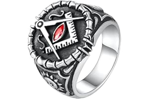 PikaLF Anello massonico per uomo, anello massonico massonico sole luna, anelli massonici simbolo massonico di cristallo rosso, anello motociclista hip hop