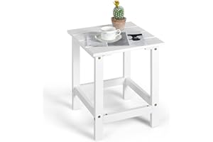 RELAX4LIFE Garden Coffee Table, Wooden Side Table with Slatted Tabletop, Indoor Outdoor Bistro Dining Tables for Backyard Patio Balcony Poolside (White, Square-38 x 38 x 46cm)