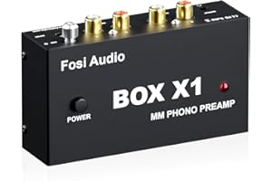 ‎FOSI AUDIO Fosi Audio BOX X1 Przedwzmacniacz Gramofonowy do Gramofonów MM z Wyjściem Słuchawkowym 3,5mm i RCA, Miniaturowy Przedwzmacniacz Gramofonowy z Wyłącznikiem Zasilania do Gramofonu Zasilacz DC 12V